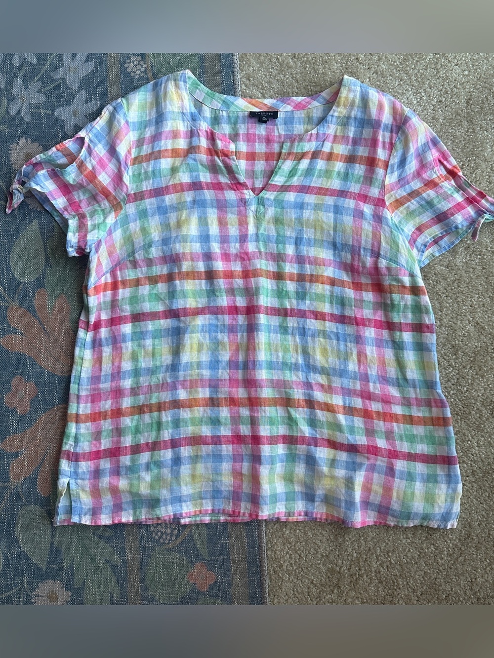 Talbots Multicolor Plaid Short-Sleeve Top - Pink, Green, Blue, Yellow